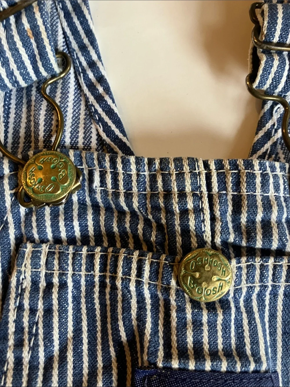 Vintage OshKosh hickory stripe overalls size 3T USA Union made